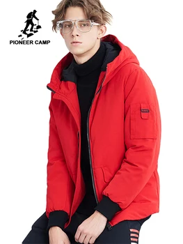 Pioneer stovykla naujas trumpas žiemos parkas vyrams, prekės ženklo drabužių mados gobtuvu šiltas kailis storas kokybės kailio parkas vyrų raudona AMF801485