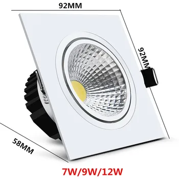 Pritemdomi COB LED Downlight 9W 7W 12W 15W Aikštėje Embedded Lempos 110V, 220V Led Lubų Miegamojo, Virtuvės Patalpų LED Spot Apšvietimas