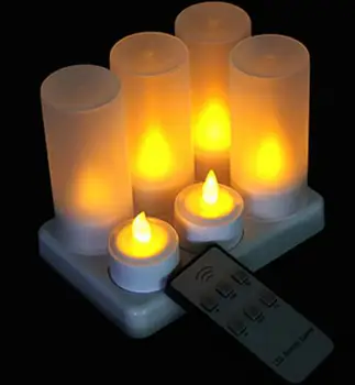 Rinkinys 6pcs LED žvakė nuotolinio valdymo Mirgėjimas matinio Įkrovimo Arbata Šviesos Elektronika Žvakės waxless Juostos Vestuvių-Gintaro