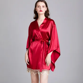 Roseheart Nauja Raudona Prabangos Sleepwear Dirbtiniais Šilko Varčias Prarasti Naktiniai Drabužiai Seksuali Mini Rūbeliai Chalatas Pajama Varčias