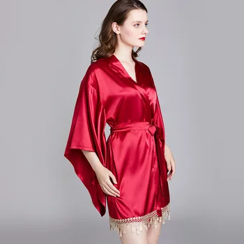 Roseheart Nauja Raudona Prabangos Sleepwear Dirbtiniais Šilko Varčias Prarasti Naktiniai Drabužiai Seksuali Mini Rūbeliai Chalatas Pajama Varčias