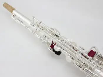 Roullinsar RSS-X6 Matinis Sidabro Padengtą Sopranas Saksofonas Tiesus Vamzdis B Butas Saxofone su Priedais
