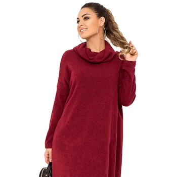 Rudenį, Žiemą Sweater Dress-Line Turn-žemyn Apykaklės Office Lady ilgomis Rankovėmis Suknelė Moterims Drabužių 2020 Aksomo Suknelė Plius Dydis 6XL