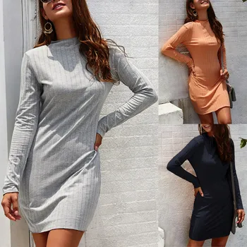 SAGACE 2020 m. žiemos naujas prekės ženklas ponios atsitiktinis elegantiškas aukšto juosmens suknelė ponios sexy O-kaklo vientisos spalvos mini suknelė elegantiškos mados