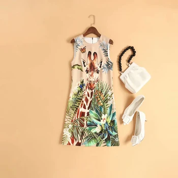 SEQINYY Mini Suknelė 2020 M. Vasarą, Pavasarį, Naujų Mados Dizainas Gėlės Gyvūnų Spausdinti Kristalų Smėlio spalvos Liemenė Suknelė
