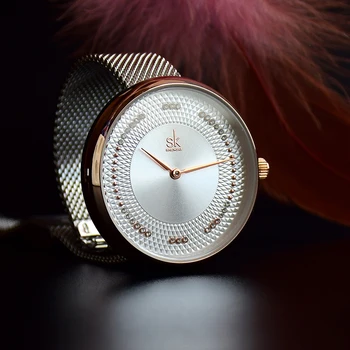 Shengke Kūrybos Moterų Laikrodžiai 3 Spalvų Stilingas Japonų Kvarco Ponios Žiūrėti Prabangus Nerūdijančio Plieno Laikrodis Reloj Mujer Žmona Dovana