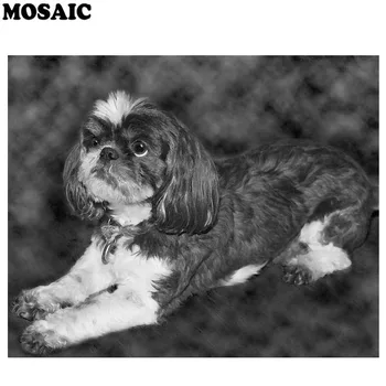 Shih Tzu diamond tapybos diamond siuvinėjimo šuo,dėlionės, mozaikos naminių Gyvūnų juoda ir balta 3d kryželiu rankų darbas tapybos rinkiniai
