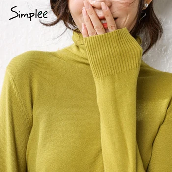 Simplee Laisvalaikio aukštos apykaklės pagrindinis megztinis Plonas jaukus ilgomis rankovėmis megztinis Namų stiliaus mados moterų megztinis Rudenį, žiemą 2020 m.