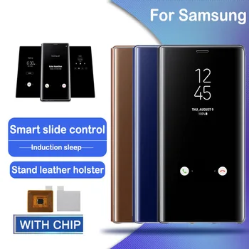 Smart Chip Veidrodis Atveju, Samsung Galaxy S10 S8 S9 Plus Flip Oda Atveju Padengti Samsung Note 8 9 10 S20 S7 6 Kraštas