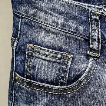 Sokotoo Vyrų raidžių modelis atspausdintas džinsinio džinsus Mados slim fit mėlyna ruožas smailas pieštuku kelnės