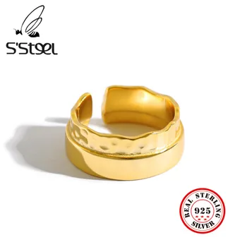 S'STEEL korėjos Žiedas Moterims Sterlingas Sidabro 925 Steampunk Aukso Pareiškimą Žiedas Asmeninį Bague Femme Argent 925 Papuošalai