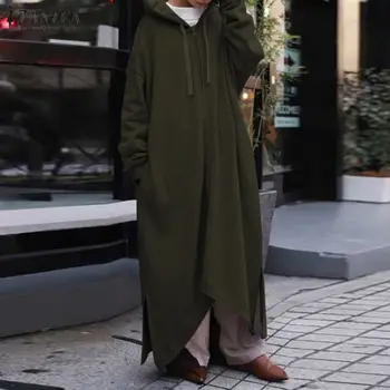 Stilingas Nereguliarus Hoodies Moterų Apsiaustai su Gobtuvu ZANZEA 2021 Atsitiktinis Ilgi Susagstomi megztiniai Moterų Užtrauktukas Ilgai Outwears Negabaritinių Viršūnės