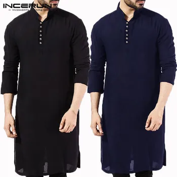 Stilingas Vyrų Vyrų Marškinėliai Ilgomis Rankovėmis Mandarin Suknelė Islamo Chemise Skraiste Indijos Musulmonų Drabužiai Hombre Camisas Nepalas
