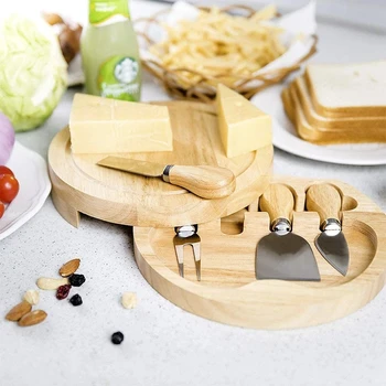 Sūrio Peilių Rinkinys Medinėje Dėžutėje Su Rankena Virtuvės Kepimo Rinkiniai Nerūdijančio Plieno Keturi Gabalas Pritaikoma Logotipu