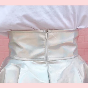 Ulzzang blizga liuminescencinės metalo sidabro naujas skėtis sijonas seksualus psichodelinio Harajuku lazerio asmenybės aukšto liemens sijonas moterims