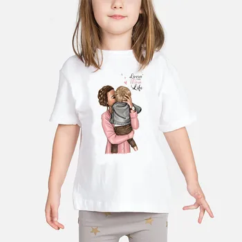 Vaikai Marškinėliai Motinos ir vaiko Meilė Atspausdinta Marškinėliai Mergaitei, trumpomis Rankovėmis Balti Vaikas Viršūnes 3-11 metų Amžiaus
