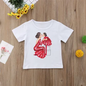 Vaikai Marškinėliai Motinos ir vaiko Meilė Atspausdinta Marškinėliai Mergaitei, trumpomis Rankovėmis Balti Vaikas Viršūnes 3-11 metų Amžiaus