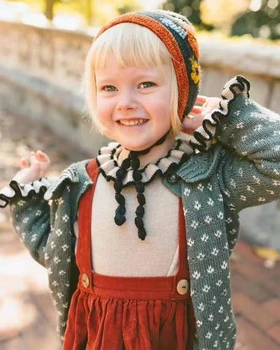 Vaikai Megztiniai 2020 M. Rudenį Kal Prekės Ženklo Merginos Princesė Vientisos Spalvos Kint Nėrinių Apykaklės Megztinis Baby Vaikų Mados Viršūnes Drabužių Pavasario