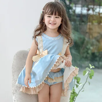 Vaikų ispanijos Suknelės Vaikai Princesė Drabužius Mergina 2020 Naujas Birthday Party Dress Lankas Nėrinių Baby Girl Boutique Frocks