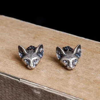 VamGoth1573 S925 sterlingas sidabro stud auskarai katės formos auskarai Retro kietas vėjo paprasta maži auskarai