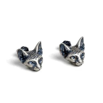 VamGoth1573 S925 sterlingas sidabro stud auskarai katės formos auskarai Retro kietas vėjo paprasta maži auskarai