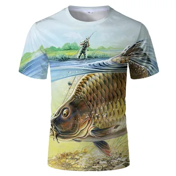 Vasaros streetwear Karpių Žvejyba 3D visoje Spausdinti vyrų marškinėliai Harajuku Mados Trumpas rankovės marškinėliai, Unisex lauko marškinėlius