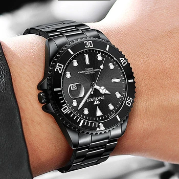Vyriški Laikrodžiai Prekės FNGEEN Šviesos Žalia Dizainas Unikalus Vandeniui Verslo Laikrodis Vyrų Laikrodis Plieno Data Kvarco Žiūrėti