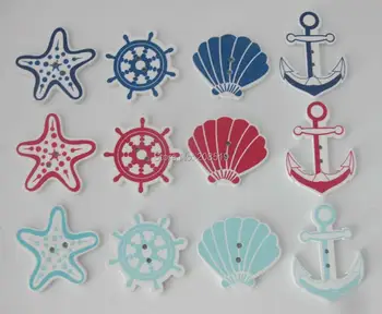 WBNVGN 100 vienetų Multi formos dekoratyvinis amatų mygtukai mediniai tapybos sailor mygtuką 