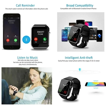 X6 Smart Žiūrėti Su Kamera SIM TF Kortelę Pedometer Fitness Tracker 