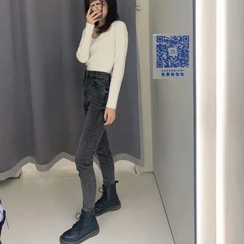 ZA 2020 naują pavasario rudens vientisos spalvos Liesas džinsus medvilnės Kelnės Moterims Aukšto Juosmens Pieštuku Kelnės Laisvalaikio kelnės streetwear