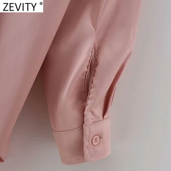 Zevity 2021 Naujas Moterų Mados vientisos Spalvos Krūtinėmis Satino Smock Palaidinė Office Lady ilgomis Rankovėmis Marškinėliai Slim Prašmatnus Blusas Viršūnes LS7638