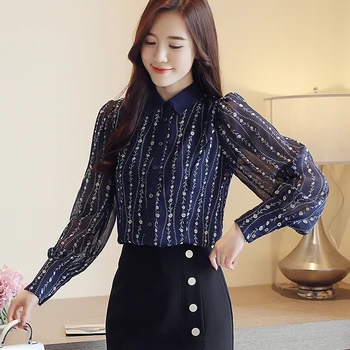 Šifono Palaidinė Moterims Topai Ilgomis Rankovėmis 2020 Korėjos Mados Gėlių Spausdinti Palaidinė Marškinėliai Moteriški Darbo Drabužiai Office Marškinėliai Blusas