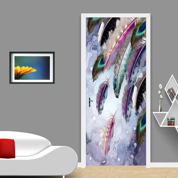 Šiuolaikinės Mados Plunksnų Tapetai, 3D PVC Lipnios Vandeniui Durų Lipdukas Gyvenimo Kambario, Miegamasis 3D Lipdukai Abstraktūs Tapetai