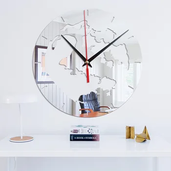 Žemės veidrodis, sieninis laikrodis namų puošybai kambarį silent adata mados pasaulio žemėlapyje watch laikrodis akrilo dekoratyvinės sienų lipdukai